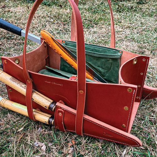 red leather tool bag